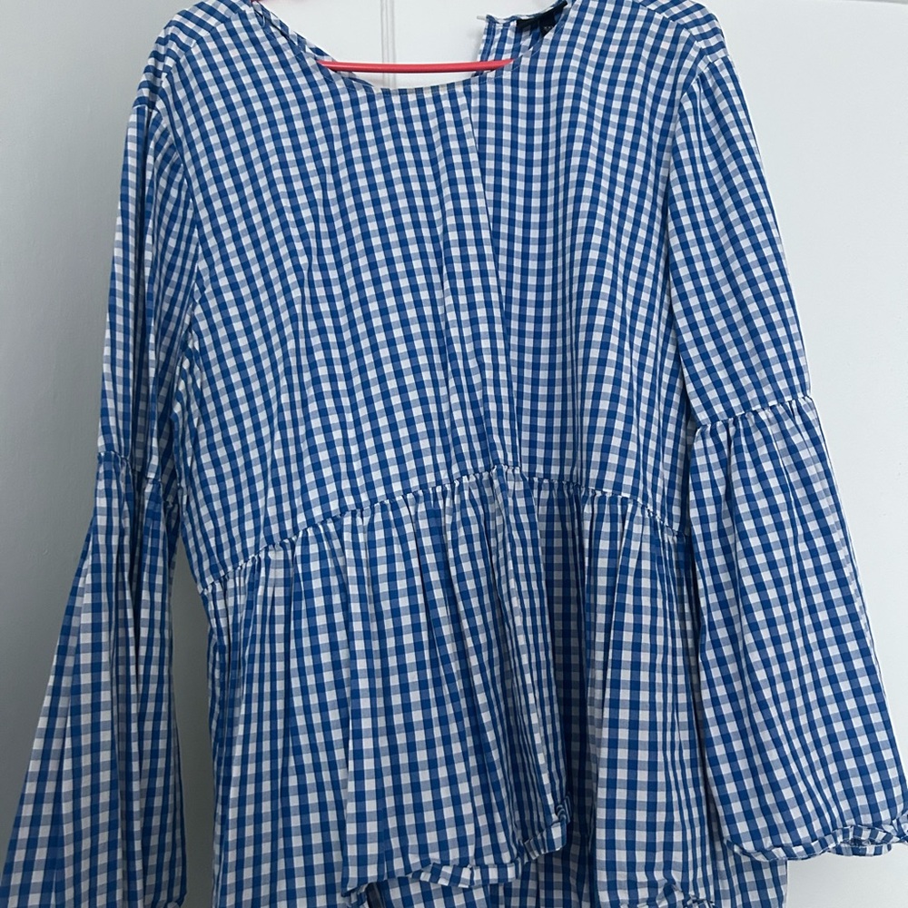 Who What Wear Blue Gingham Blouse